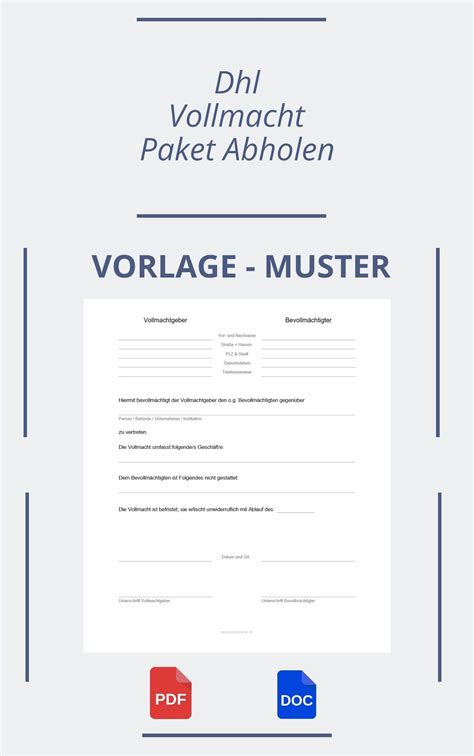 vollmacht paket abholen muster